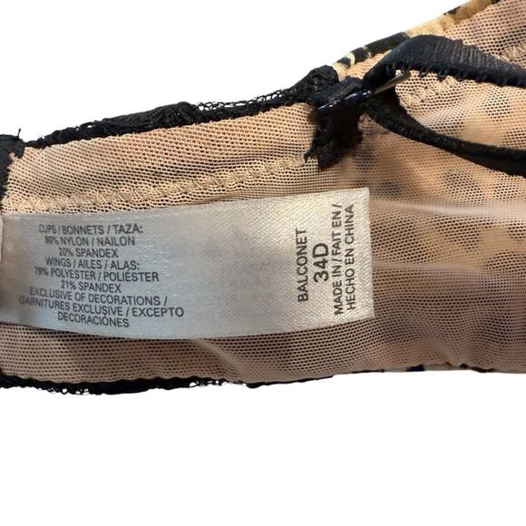 Victoria's Secret Lace Leopard Wired Push Up Balconette Bra Black Tan Size 34D - Picture 3 of 4